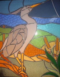 Paño de vitreaux cigüeña en laguna figura lograda sin vidrios pintados